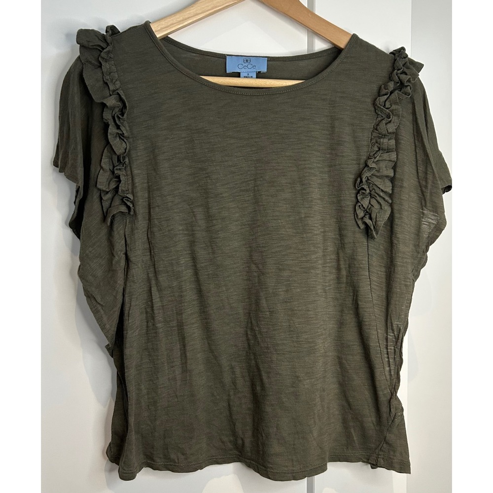 Cece Green Ruffle‎ Top Women Small Cottagecore Feminine Festival Artsy